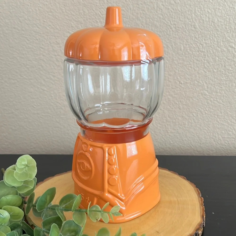NWT Target Bullseye Halloween Orange Glass Pumpkin Gumball Machine Canister
